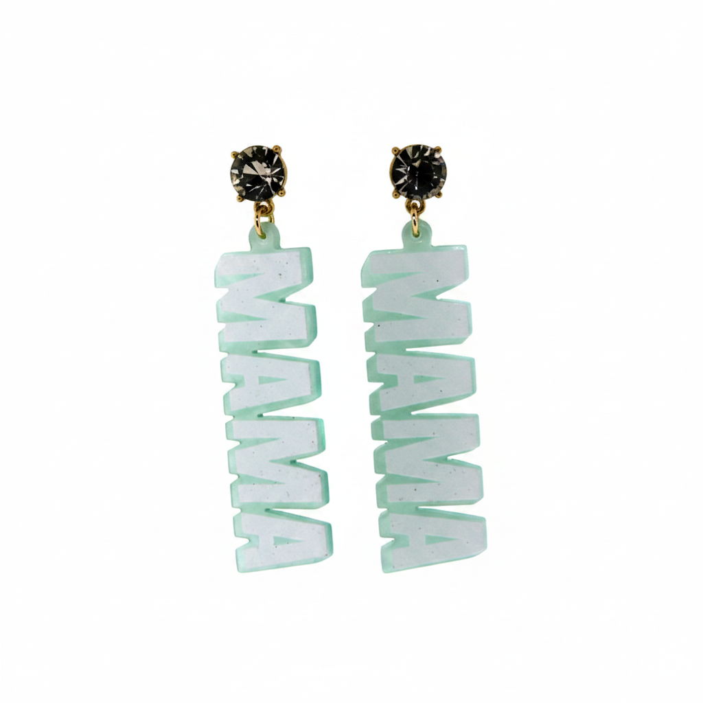 Mama Dangle Drop Resin Mint Blue Earrings